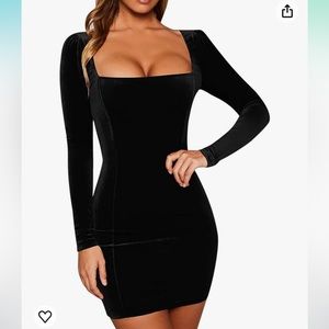 Black Square Neck Velvet mini dress
